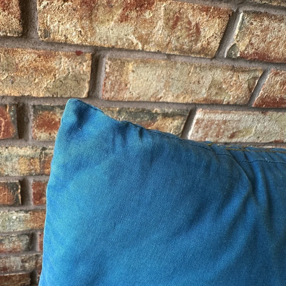 Bohemian‎ Blue Gold Embroidered Shisha Mirror Square Throw Pillow 15x15